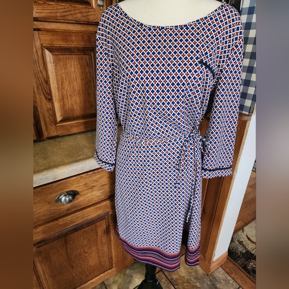 Merona Red/White/Blue Shift Dress Size L - Picture 4 of 8